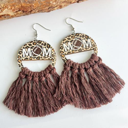 Wood Earring, with Cotton Thread & Iron, printing, fashion jewelry & different designs for choice & for woman, multi-colored, 100mm, Approx 2Pairs/Bag, Sold By Bag