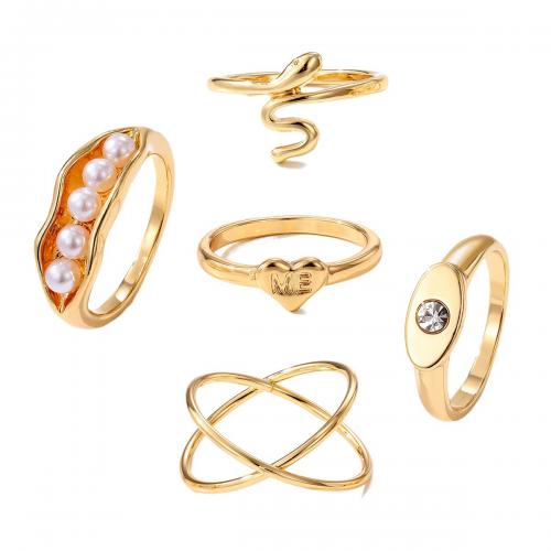 Zinc Alloy Ring Set with Crystal & Plastic Pearl 5 pieces & fashion jewelry & for woman gold nickel lead & cadmium free Sold By Set