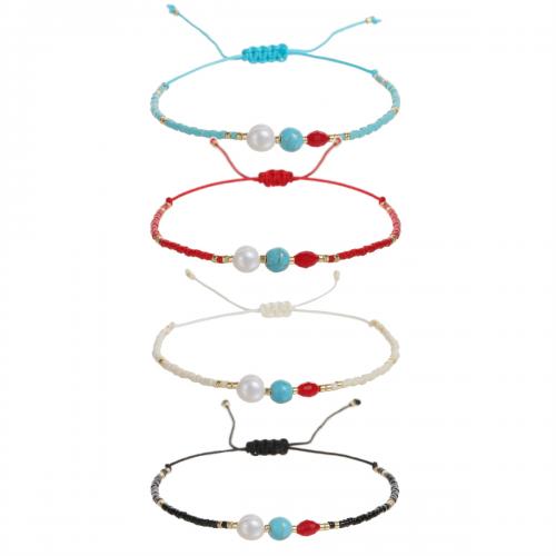 Bracelet de perles de verre, Seedbead, avec Fil de coton & turquoise & perle de plastique, fait à la main, bijoux de mode & unisexe, plus de couleurs à choisir, Longueur:Environ 18-23 cm, Vendu par PC