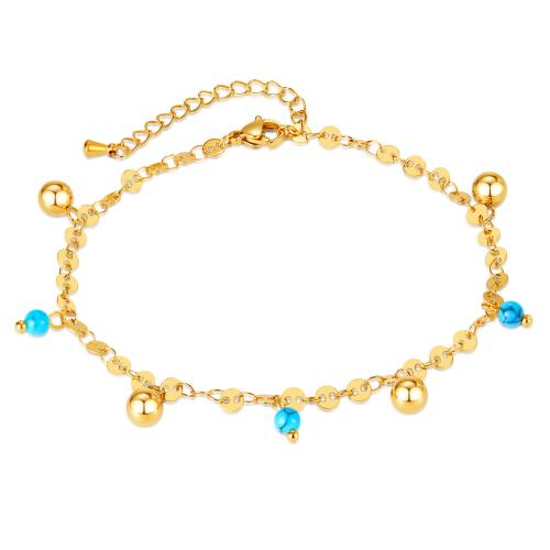 Stainless Steel Anklet 316 Stainless Steel with turquoise with 5CM extender chain plated for woman golden Length Approx 22 cm Sold By PC