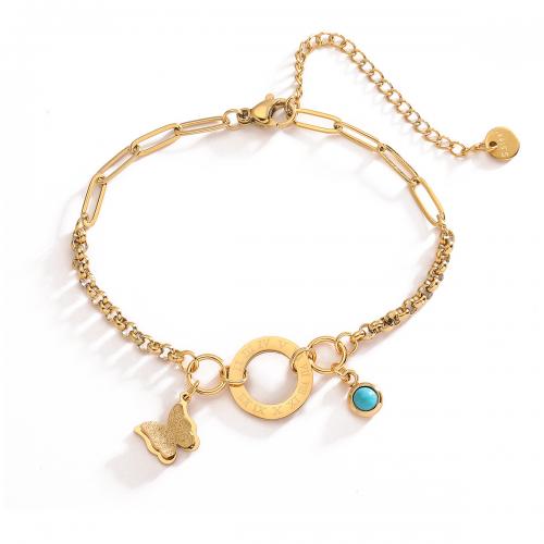 Bracelet d'acier titane, avec turquoise, Placage, styles différents pour le choix & pour femme, doré, Vendu par PC