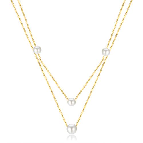 Edelstahl Schmuck Halskette, 316 Edelstahl, mit Kunststoff Perlen, mit Verlängerungskettchen von 5.5CM, plattiert, für Frau, keine, Länge ca. 39 cm, verkauft von PC