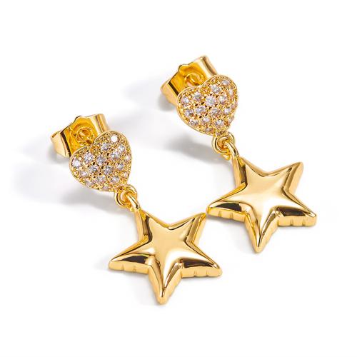 Cubic Zirconia Micro Pave Brass Earring, plated, micro pave cubic zirconia & for woman, golden, 25x15mm, Sold By Pair