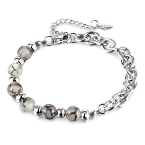 Stainless Steel Jewelry Bracelet 316 Stainless Steel with Dragon Veins Agate with 4.5CM extender chain plated for woman platinum color Length Approx 20 cm Sold By PC