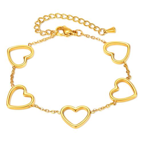Bijoux bracelet en acier inoxydable, Acier inoxydable 316, avec 5.5CM chaînes de rallonge, coeur, Placage, pour femme, plus de couleurs à choisir, Longueur:Environ 16.5 cm, Vendu par PC