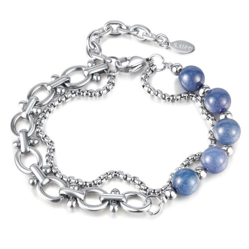 Stainless Steel Jewelry Bracelet, 316 Stainless Steel, with Aventurine, with 4CM extender chain, plated, Unisex, platinum color, Length:Approx 18 cm, Sold By PC