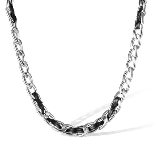 Stainless Steel Jewelry Necklace, 316 Stainless Steel, with PU Leather, with 5.5CM extender chain, plated, Unisex, platinum color, Length:Approx 46 cm, Sold By PC