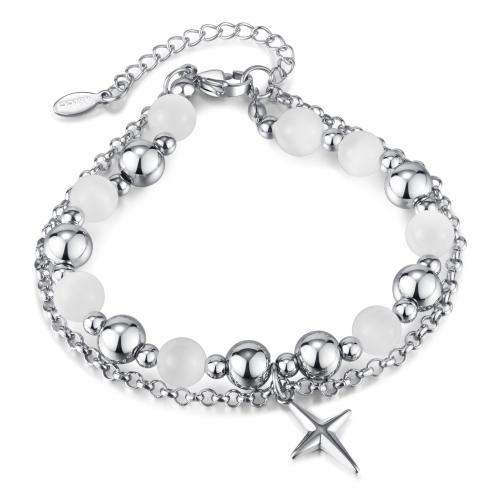 Stainless Steel Jewelry Bracelet 316 Stainless Steel with Cats Eye with 4.5CM extender chain plated for woman platinum color Length Approx 19 cm Sold By PC