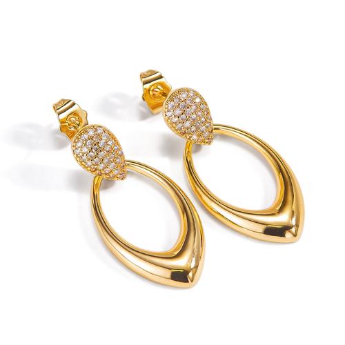 Cubic Zirconia Micro Pave Brass Earring, plated, micro pave cubic zirconia & for woman, golden, 40x17mm, Sold By Pair