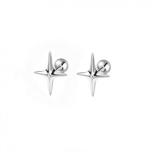 925 Sterling Silver Stud Earrings, plated, for woman, silver color, 13x9.70mm, Sold By Pair