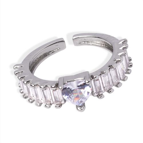 Cúbicos Circonia Micro Pave anillo de latón, metal, chapado, micro arcilla de zirconia cúbica & para mujer, color de platina, tamaño:7, Vendido por UD
