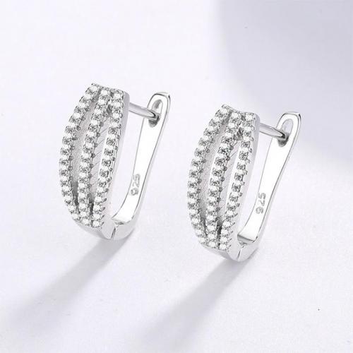 925 Sterling Silver Lever Back Earring, Geometrical Pattern, platinum plated, micro pave cubic zirconia & for woman, 6.20x15.80mm, Sold By Pair