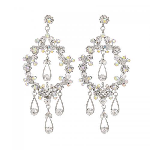 Zinc Alloy Drop Earring Teardrop plated for woman & with rhinestone & hollow Sold By Pair