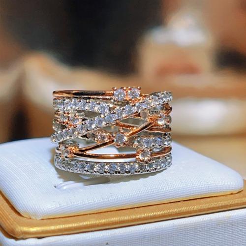 metal anillo, Patrón Geométrico, chapado, diverso tamaño para la opción & para mujer & con diamantes de imitación & hueco, tamaño:6-10, Vendido por UD
