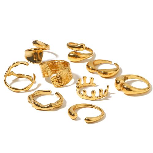 304 rostfritt stål Cuff finger ring, guldfärg pläterade, olika stilar för val & för kvinna & med strass, Säljs av PC