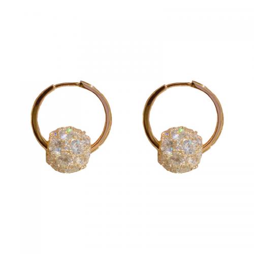 Brass Huggie Hoop Drop Earring 14K gold plated micro pave cubic zirconia & for woman Sold By Pair