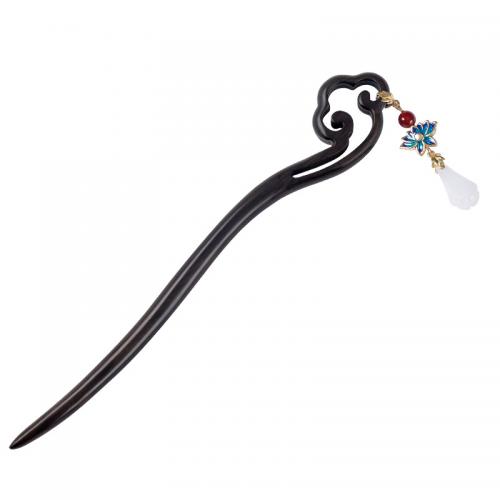 Hair Stick, Black Sandalwood, with Hetian Jade & Red Agate, vintage & different styles for choice & for woman, 180mm, Sold By PC