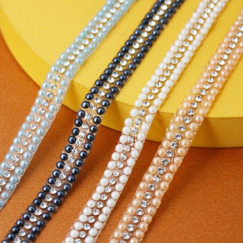 Plastic Rhinestone Sticker, with Plastic Pearl, DIY & with rhinestone, more colors for choice, Length:Approx 90 cm, Sold By Yard