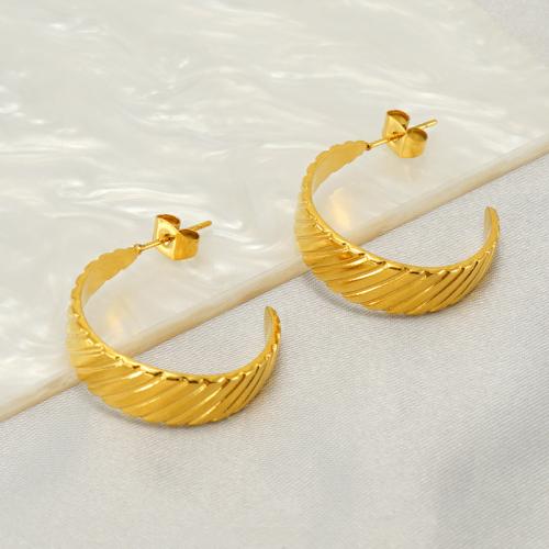 Stainless Steel Stud Earrings 304 Stainless Steel 18K gold plated fashion jewelry & for woman golden 25mm Sold By Pair