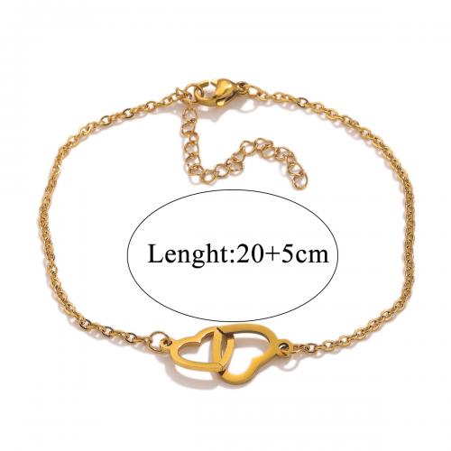 Stainless Steel Jewelry Bracelet 304 Stainless Steel with 5cm extender chain Heart Vacuum Ion Plating fashion jewelry & for woman & hollow golden nickel lead & cadmium free Length Approx 20 cm Sold By PC