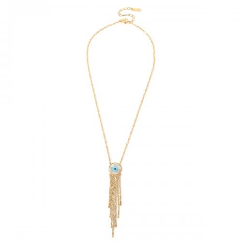 Evil Eye Jewelry Necklace Titanium Steel with Acrylic Tassel Vacuum Ion Plating fashion jewelry & for woman & enamel golden Length Approx 42-48 cm Sold By PC