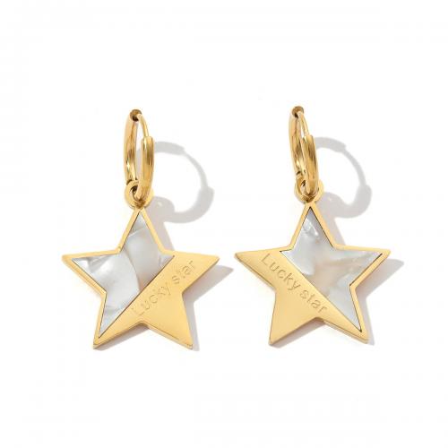 Boucle d'oreille Acier Titane, avec Acrylique, étoile, bijoux de mode & pour femme, blanc, 23x37mm, Vendu par paire