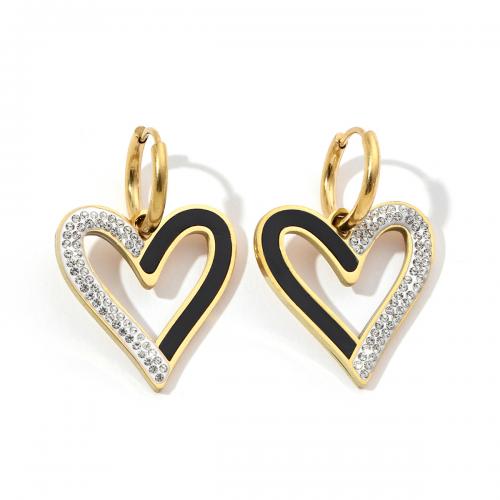 Titanium Steel  Earring with Acrylic Heart Vacuum Ion Plating fashion jewelry & for woman & with rhinestone & hollow Sold By Pair