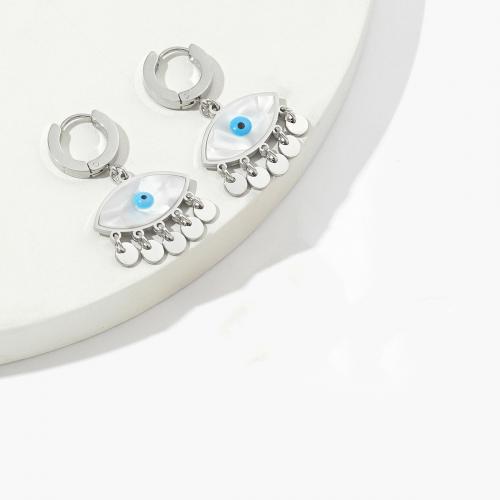 Boucles d'oreilles Mal Eye, Acier titane, avec Acrylique, bijoux de mode & pour femme & émail, blanc, 21x35mm, Vendu par paire