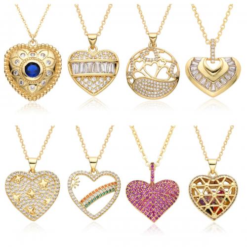 Cubic Zircon Micro Pave Brass Necklace, Heart, gold color plated, fashion jewelry & different styles for choice & micro pave cubic zirconia & for woman & hollow, more colors for choice, nickel, lead & cadmium free, Length:Approx 41-50 cm, Sold By PC