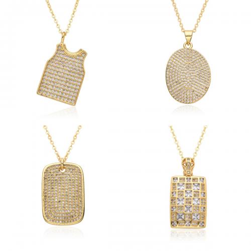 Cubic Zircon Micro Pave Brass Necklace gold color plated fashion jewelry & micro pave cubic zirconia & for woman nickel lead & cadmium free Length Approx 41-50 cm Sold By PC