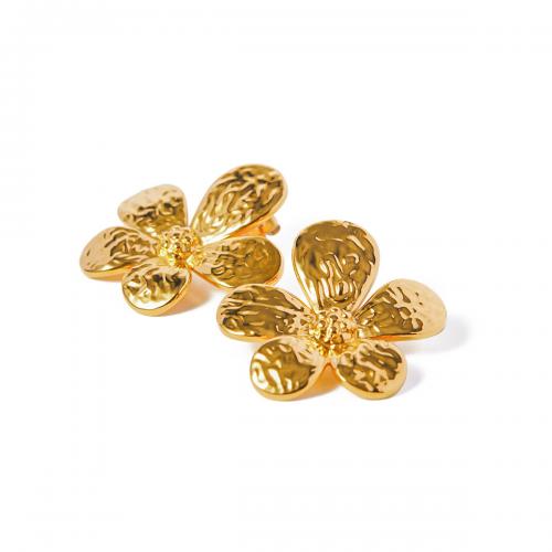 Stainless Steel Stud Earrings 304 Stainless Steel Flower 18K gold plated fashion jewelry & for woman golden Sold By Pair
