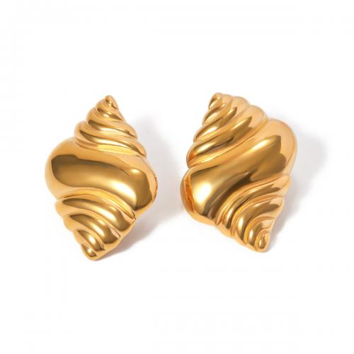Stainless Steel Stud Earrings, 304 Stainless Steel, Conch, 18K gold plated, fashion jewelry & for woman, golden, 27x37mm, Sold By Pair