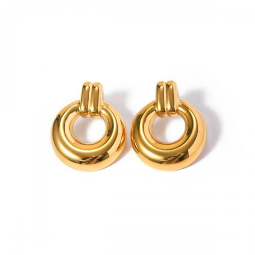 Boucle d'oreille de gaujon en acier inoxydable, Acier inoxydable 304, Plaqué or 18K, bijoux de mode & pour femme, doré, 31x37mm, Vendu par paire