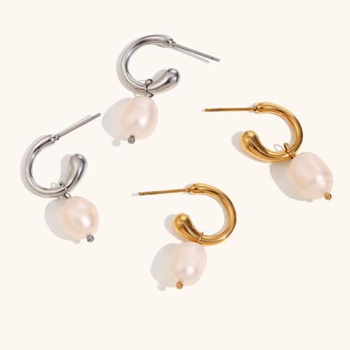 Stainless Steel Drop Earring 316L Stainless Steel with Freshwater Pearl Vacuum Ion Plating fashion jewelry & for woman Sold By Pair