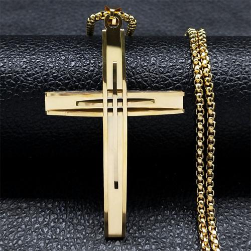 Stainless Steel Jewelry Necklace, 304 Stainless Steel, Cross, polished, fashion jewelry & Unisex, more colors for choice, 60x36mm, Length:Approx 60 cm, Sold By PC
