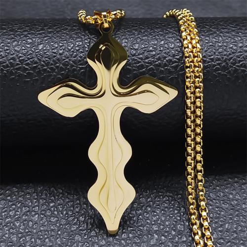 Stainless Steel Jewelry Necklace 304 Stainless Steel Cross polished fashion jewelry & Unisex golden Length Approx 60 cm Sold By PC