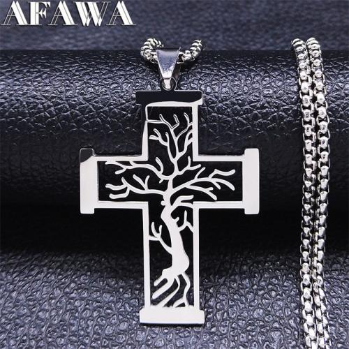 Stainless Steel Jewelry Necklace 304 Stainless Steel Cross polished fashion jewelry & Unisex silver color Length Approx 50 cm Sold By PC