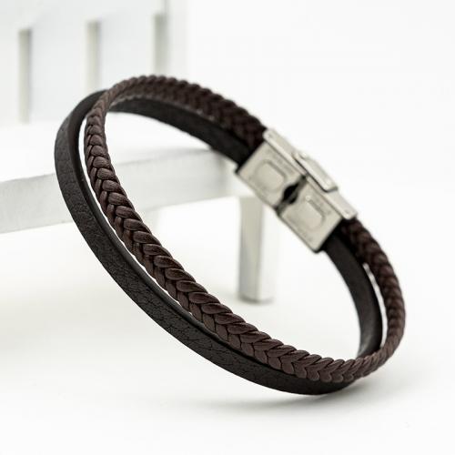 Bracelets cordon PU, cuir PU, avec alliage de zinc, bijoux de mode & pour homme, plus de couleurs à choisir, Longueur:21 cm, Vendu par PC