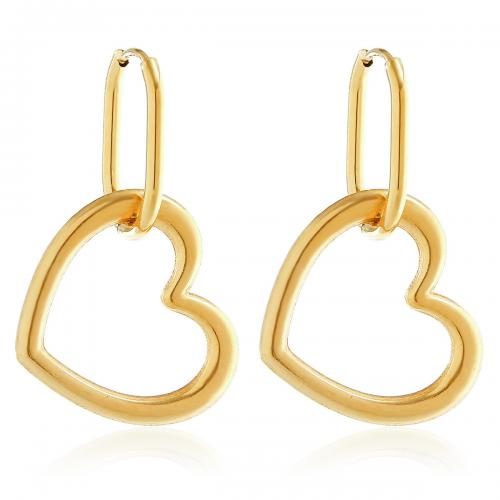 Huggie Hoop Drop Earring 304 Stainless Steel Heart Vacuum Ion Plating fashion jewelry & for woman golden Sold By Pair