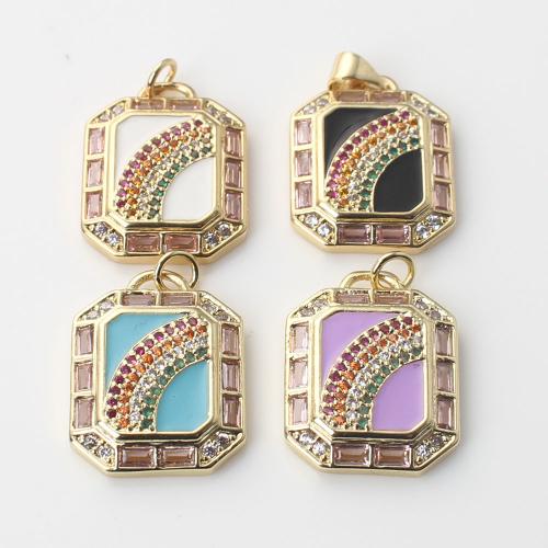 Cubic Zirconia Micro Pave Brass Pendant, Square, gold color plated, DIY & micro pave cubic zirconia & enamel, more colors for choice, nickel, lead & cadmium free, 22.60x17.60x3.70mm, Sold By PC