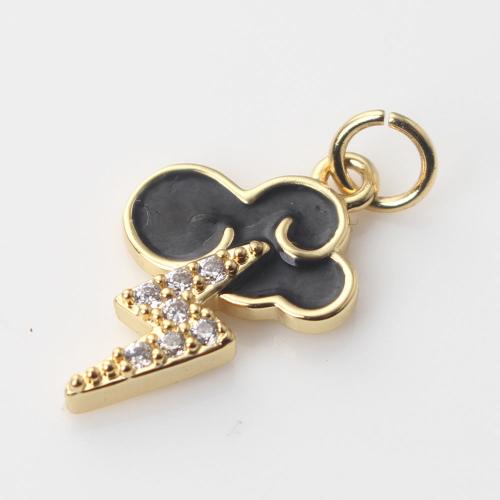 Cubic Zirconia Micro Pave Brass Pendant Cloud gold color plated DIY & micro pave cubic zirconia & enamel black nickel lead & cadmium free Sold By PC