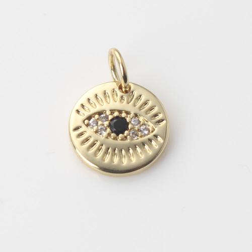 Evil Eye Pendants Brass Round gold color plated DIY & micro pave cubic zirconia nickel lead & cadmium free Sold By PC