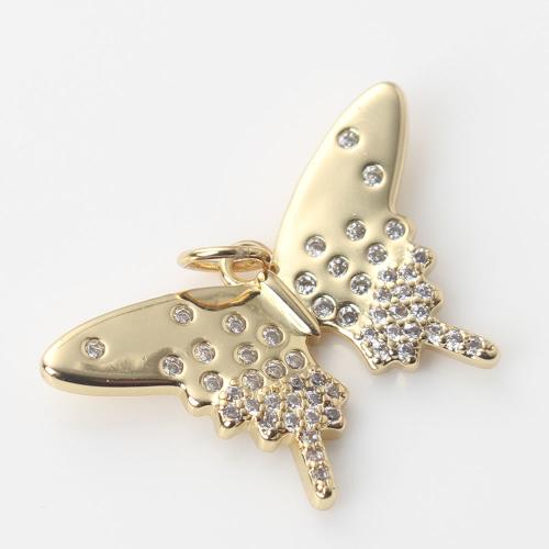 Cubic Zirconia Micro Pave Brass Pendant Butterfly gold color plated DIY & micro pave cubic zirconia nickel lead & cadmium free Sold By PC