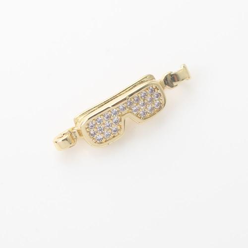 Cubic Zirconia Micro Pave Brass Pendant, Glasses, gold color plated, DIY & micro pave cubic zirconia, nickel, lead & cadmium free, 25.40x6x5.90mm, Sold By PC
