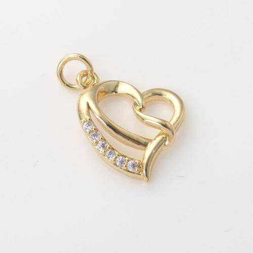 Cubic Zirconia Micro Pave Brass Pendant, Heart, gold color plated, DIY & micro pave cubic zirconia, nickel, lead & cadmium free, 18.10x15.30x3.70mm, Sold By PC