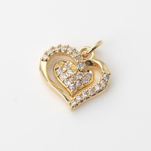 Cubic Zirconia Micro Pave Brass Pendant, Heart, gold color plated, DIY & micro pave cubic zirconia, nickel, lead & cadmium free, 14.10x11.80x4mm, Sold By PC