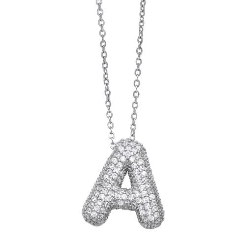 Cubic Zircon Micro Pave Brass Necklace, with 5cm extender chain, Alphabet Letter, plated, fashion jewelry & different designs for choice & micro pave cubic zirconia, silver color, nickel, lead & cadmium free, Length:45 cm, Sold By PC
