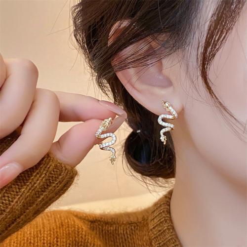 Zinc Alloy Stud Earring Dragon plated fashion jewelry & with rhinestone golden nickel lead & cadmium free Sold By Pair