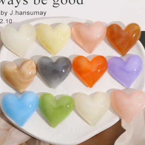 Akryl Cabochons, Heart, du kan DIY, flere farver til valg, 31x33mm, Solgt af PC