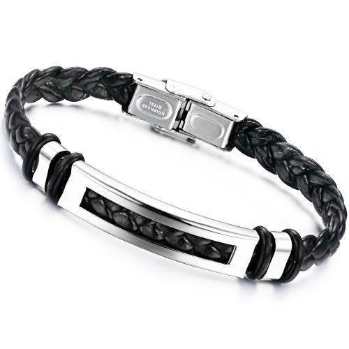 PU Leather Cord Bracelets with 304 Stainless Steel handmade fashion jewelry & for man black mm Length Approx 200 mm Sold By PC